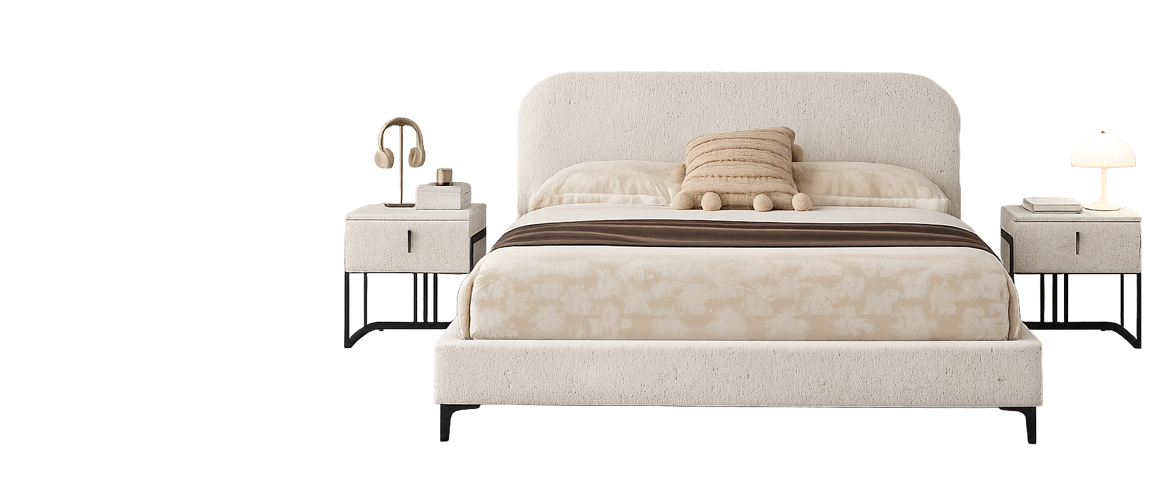 מיטה מעוצבת  דגם סימפל שמנת + מזרן מתנה