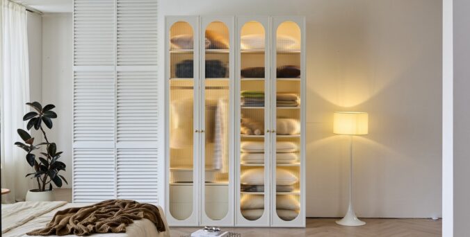 ארון דגם אגם 4 דלתות בגוון שמנת + תאורה