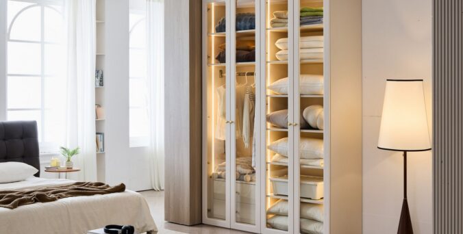 ארון דגם אנטוני 4 דלתות בגוון סהרה + תאורה