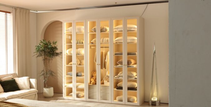 ארון דגם אנטוני 6 דלתות בגוון סהרה + תאורה