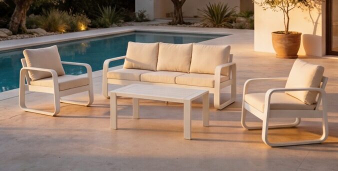 פינת חוץ דגם 'סינגפור' בגוון שמנת