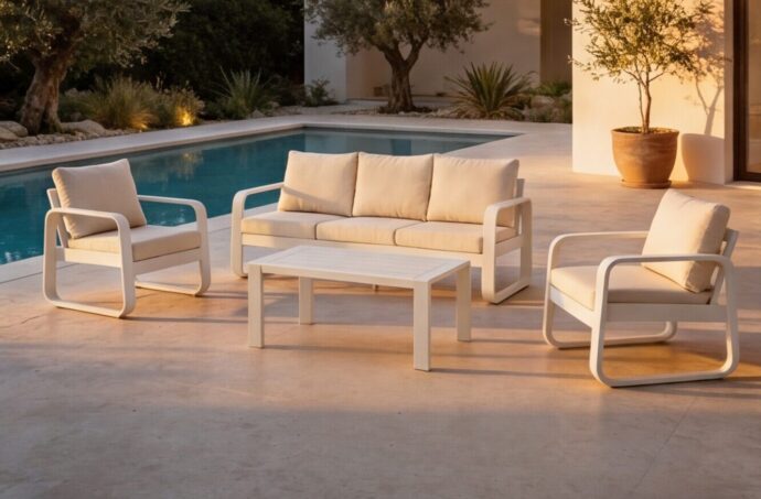 פינת חוץ דגם 'סינגפור' בגוון שמנת