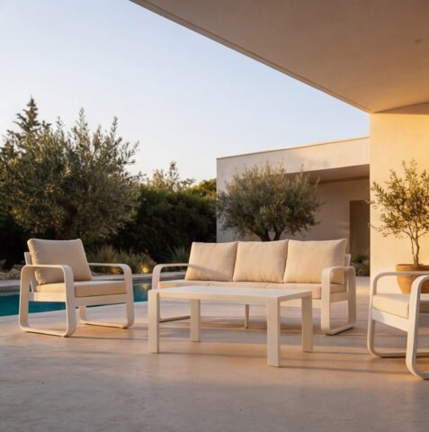 פינת חוץ דגם 'סינגפור' בגוון שמנת