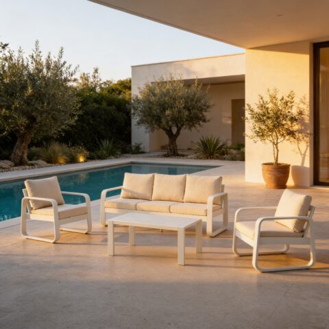 פינת חוץ דגם 'סינגפור' בגוון שמנת