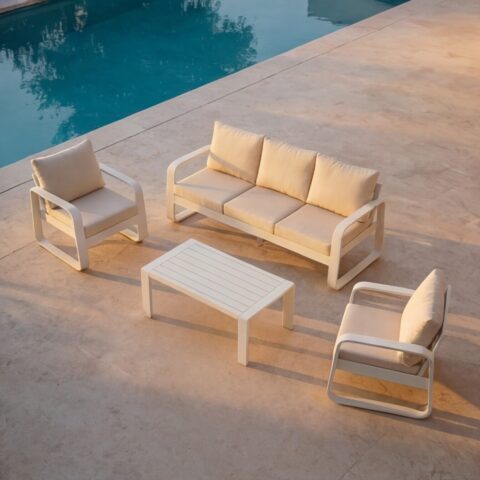 פינת חוץ דגם 'סינגפור' בגוון שמנת