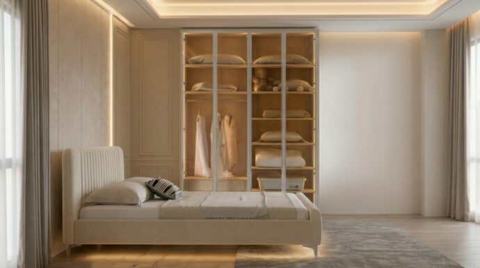 חדר שינה יוקרתי – מיטה גאיה + ארון יהלום