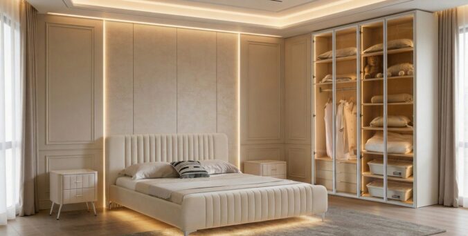 חדר שינה יוקרתי – מיטה גאיה + ארון יהלום