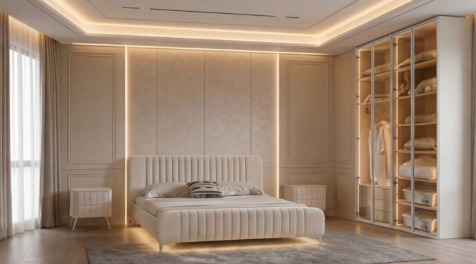 חדר שינה יוקרתי – מיטה גאיה + ארון יהלום