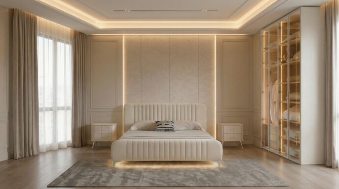 חדר שינה יוקרתי – מיטה גאיה + ארון יהלום