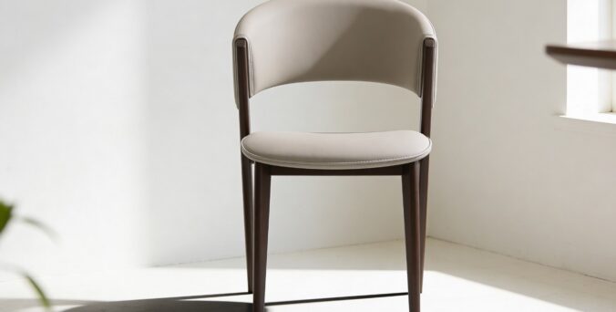 כיסא דגם רום דמוי עור בגוון אבן