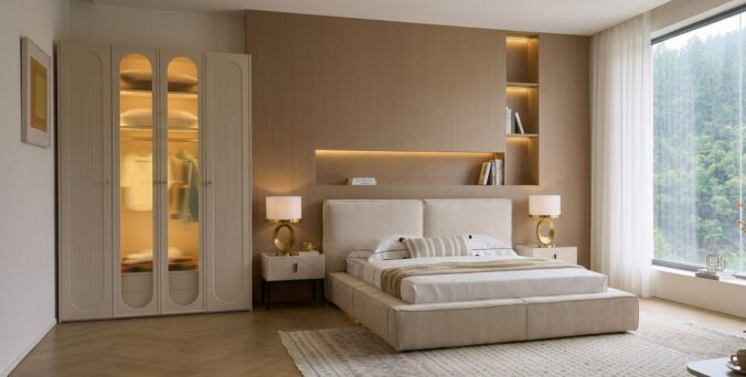 חדר שינה יוקרתי – מיטה בריסל + ארון דניאל