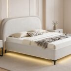 מיטה דגם ונציה - שמנת FABRIC + ארגז מצעים ומזרן מתנה