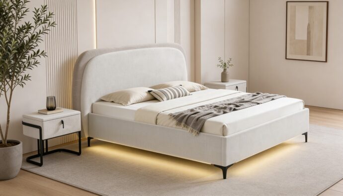 מיטה דגם ונציה - שמנת FABRIC + ארגז מצעים ומזרן מתנה