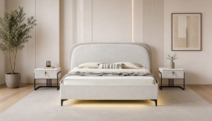 מיטה דגם ונציה - שמנת FABRIC + ארגז מצעים ומזרן מתנה