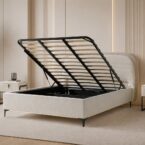 מיטה דגם ונציה - שמנת FABRIC + ארגז מצעים ומזרן מתנה