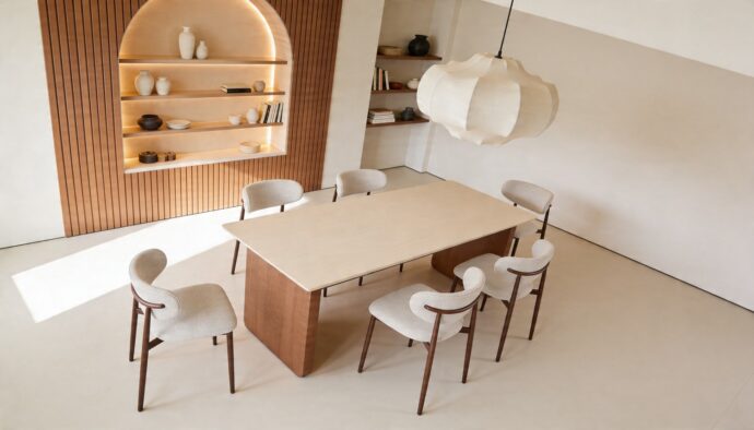 שולחן דגם 'ארז' בגוון אגוז + שמנת