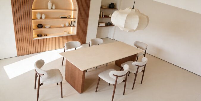 שולחן דגם 'ארז' בגוון אגוז + שמנת