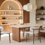 שולחן דגם 'ארז' בגוון אגוז + שמנת