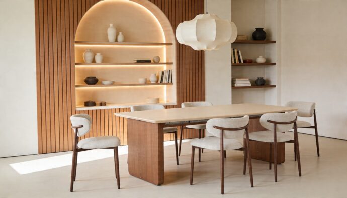 שולחן דגם 'ארז' בגוון אגוז + שמנת