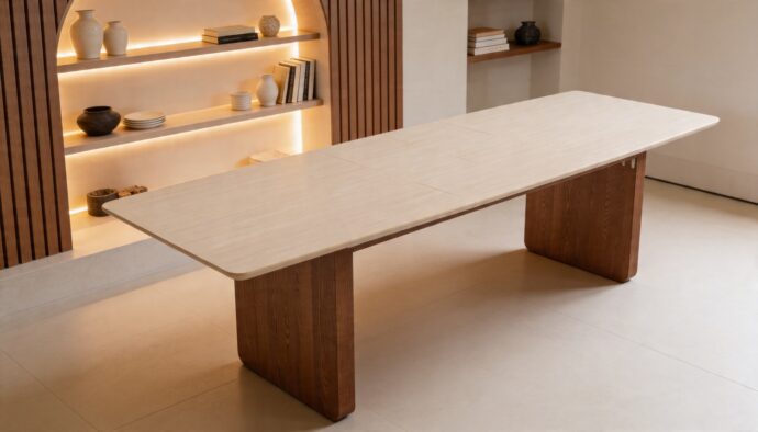 שולחן דגם 'ארז' בגוון אגוז + שמנת