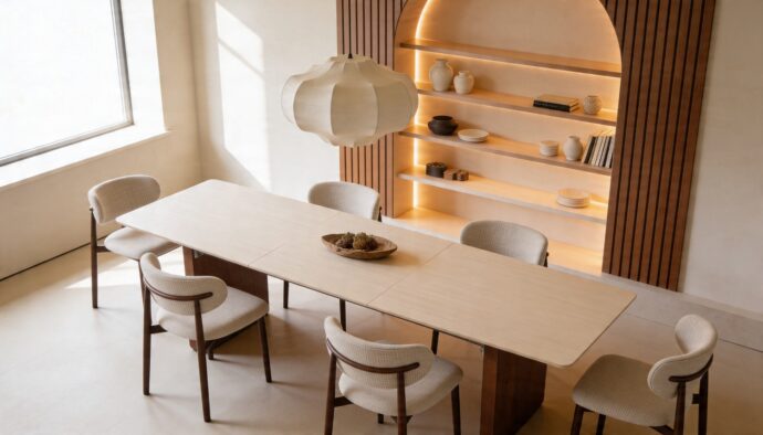 שולחן דגם 'ארז' בגוון אגוז + שמנת