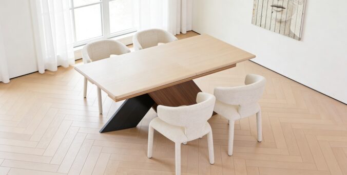 שולחן דגם 'כפיר' בגוון אגוז + שמנת