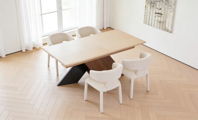 שולחן דגם 'כפיר' בגוון אגוז + שמנת