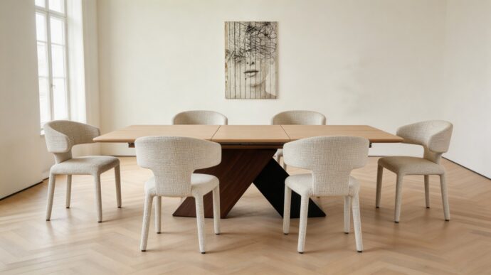 שולחן דגם 'כפיר' בגוון אגוז + שמנת