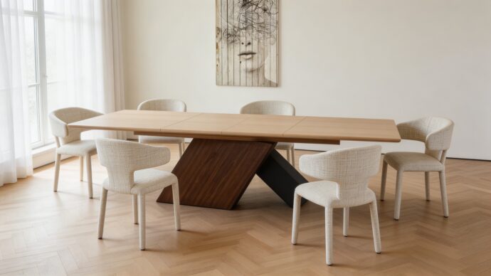 שולחן דגם 'כפיר' בגוון אגוז + שמנת