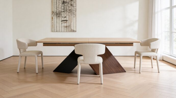 שולחן דגם 'כפיר' בגוון אגוז + שמנת