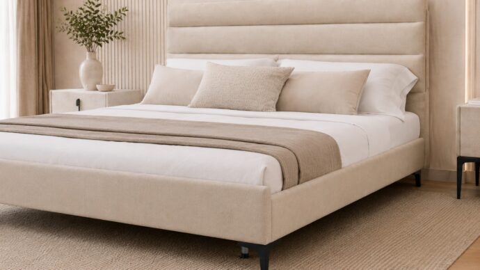 מיטה דגם יהלי שמנת FABRIC + ארגז מצעים ומזרן מתנה